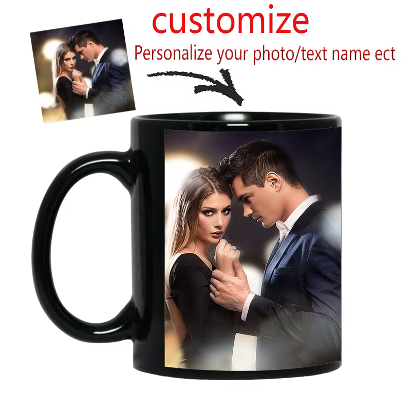 Tasse à café noire avec Photo personnalisée