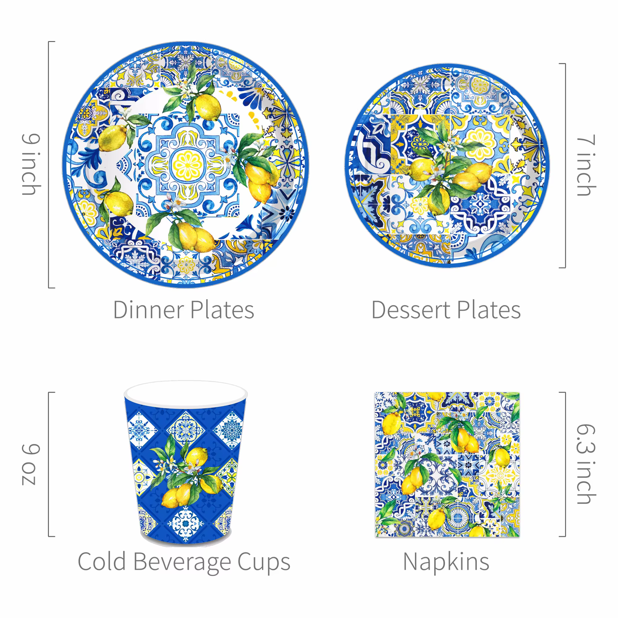 Ensemble de vaisselle jetable en porcelaine bleue et blanche
