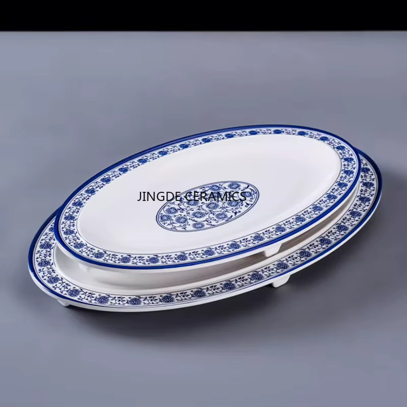 Plat en mélamine disque carré bleu et blanc assiette de Restaurant d'hôtel/Restaurant ustensiles de cuisine