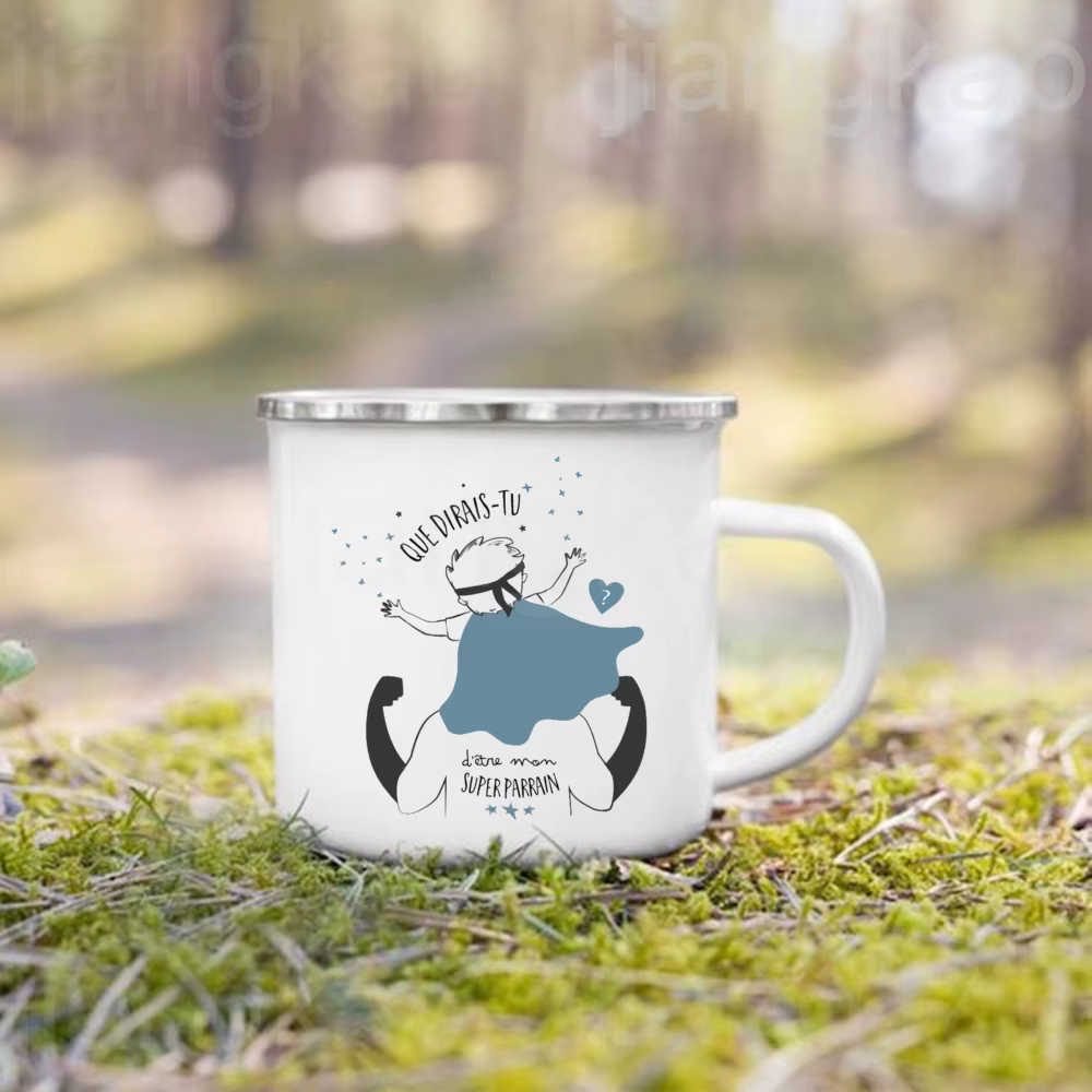 Tasse à café en émail imprimé perroin marraine français