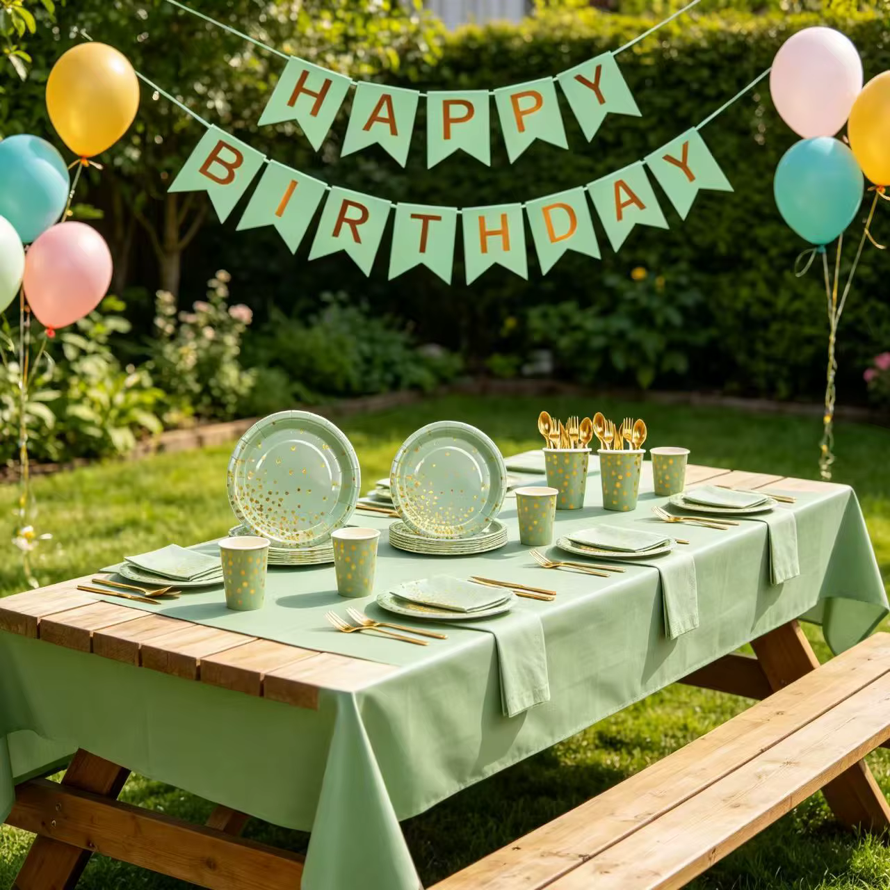 Ensemble de vaisselle vert sauge pour fête