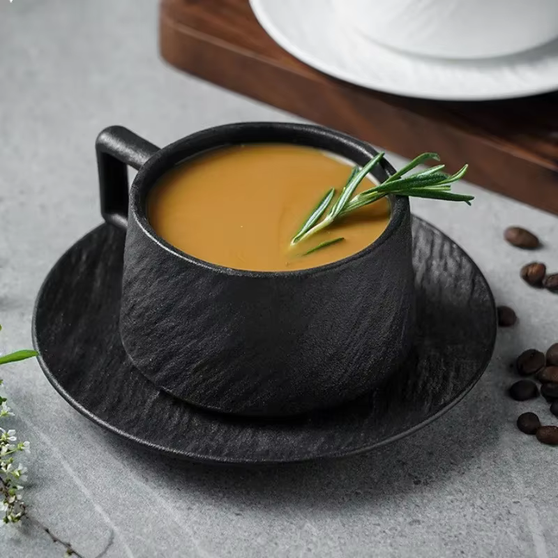 Ensemble de tasses à café en céramique de sable de roche de style japonais