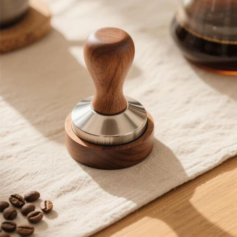 Presse à café poudre marteau manche en bois massif 304 acier inoxydable
