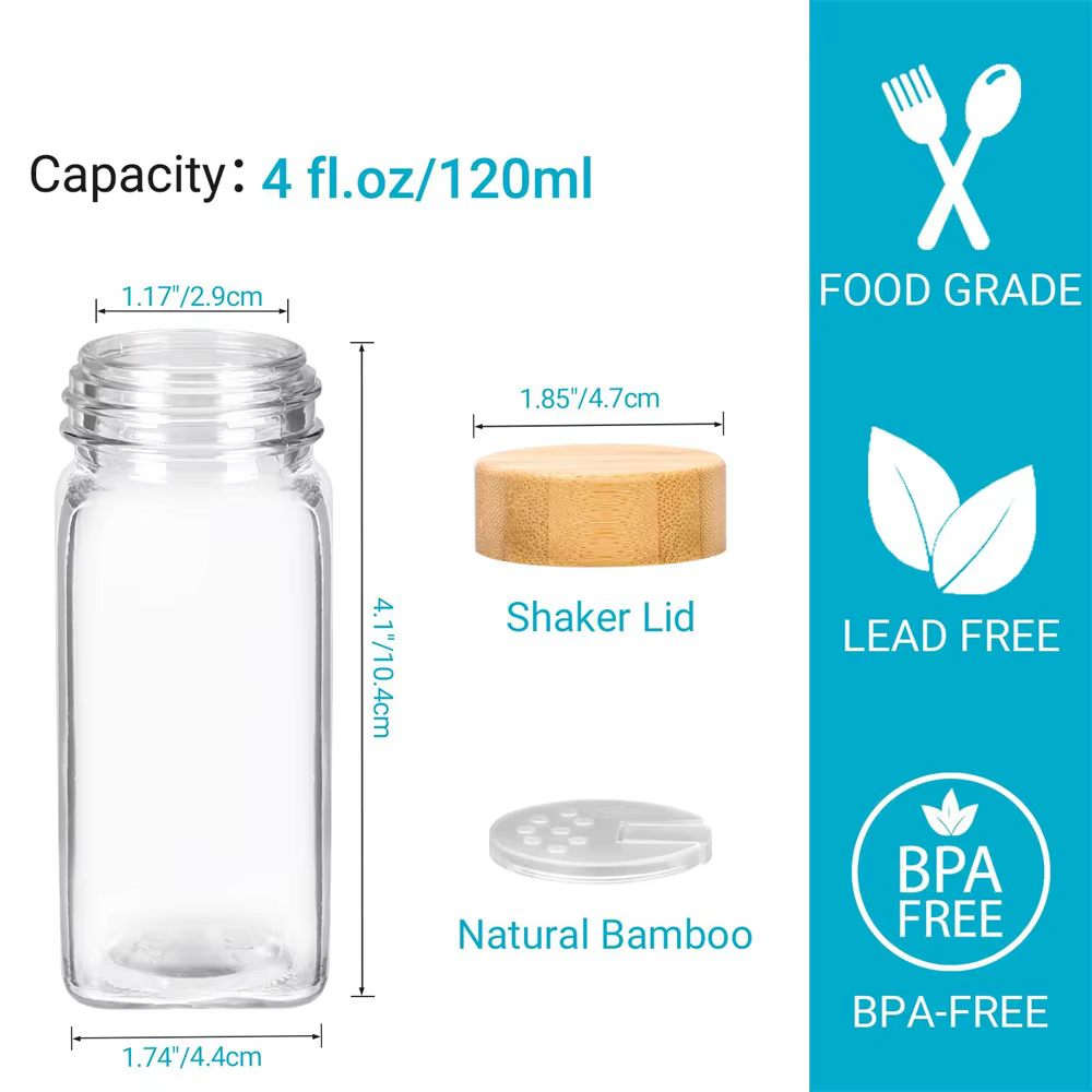 Pots à épices en verre avec légumes en bambou