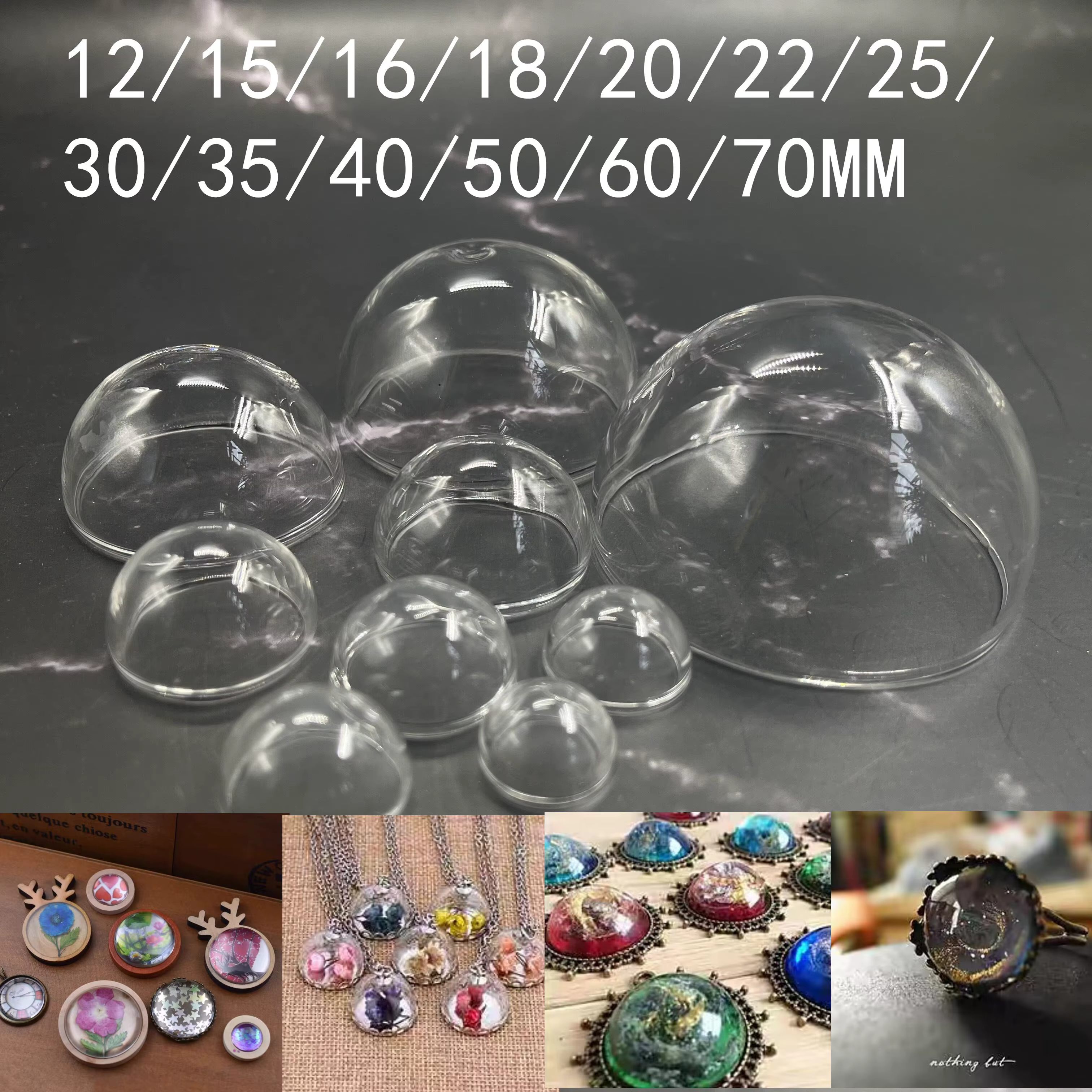 Demi-boules de verre transparentes