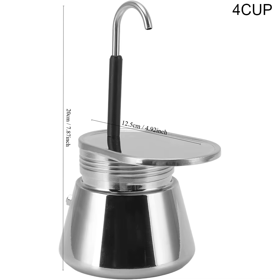 Cafetière Moka à tube unique 200 ml en acier inoxydable