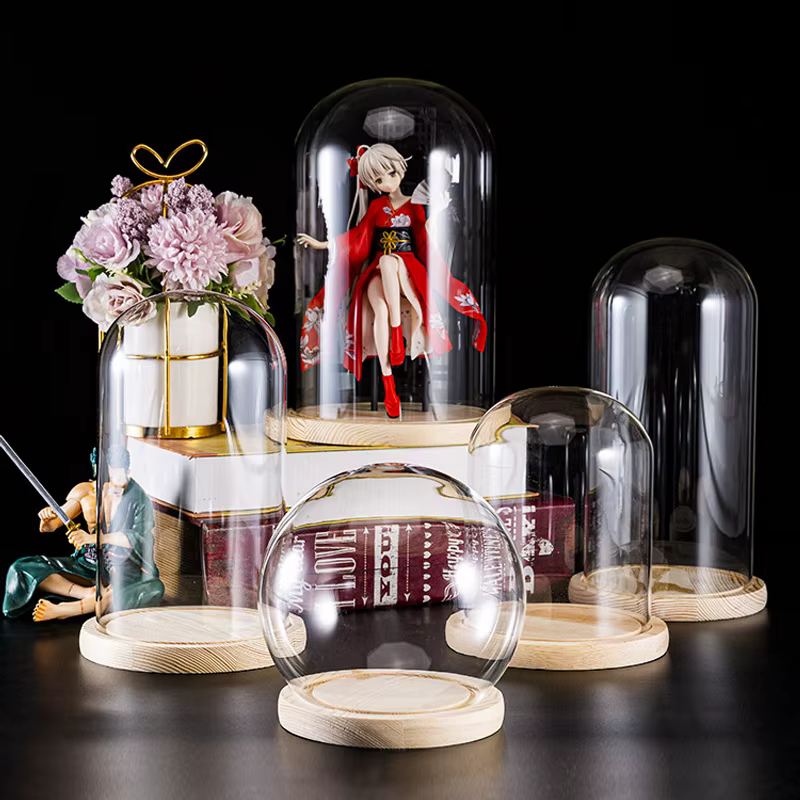 Boîte de présentation en verre avec couvercle en verre à fleurs