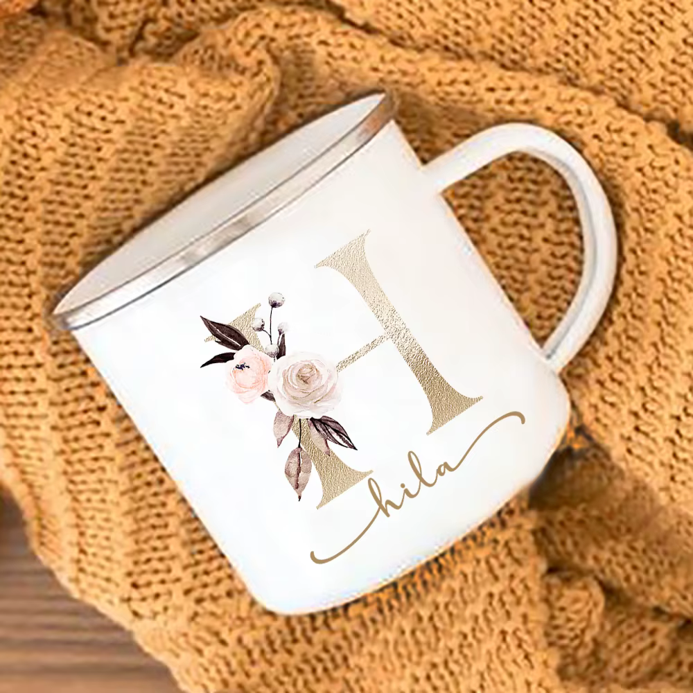 Tasses à imprimé floral Nom personnalisé