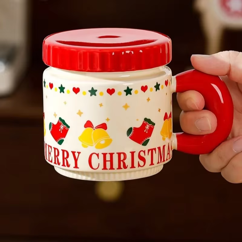 Tasse de Noël en céramique personnalisée avec couvercle