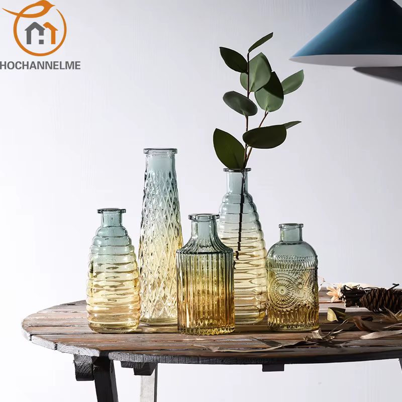 Vase en verre transparent en relief Hipster européen Vases de décoration pour maisons Fleurs