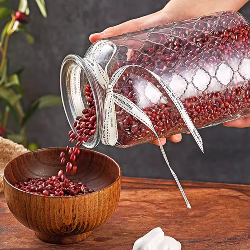 Pot scellé en verre transparent avec couvercle en céramique