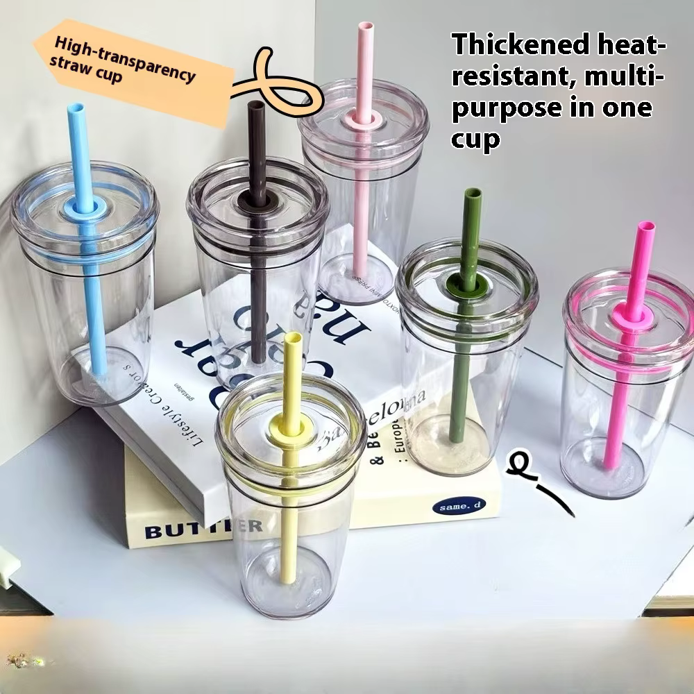 Tasse d'été en plastique avec paille de thé au lait de grande valeur de 450ML
