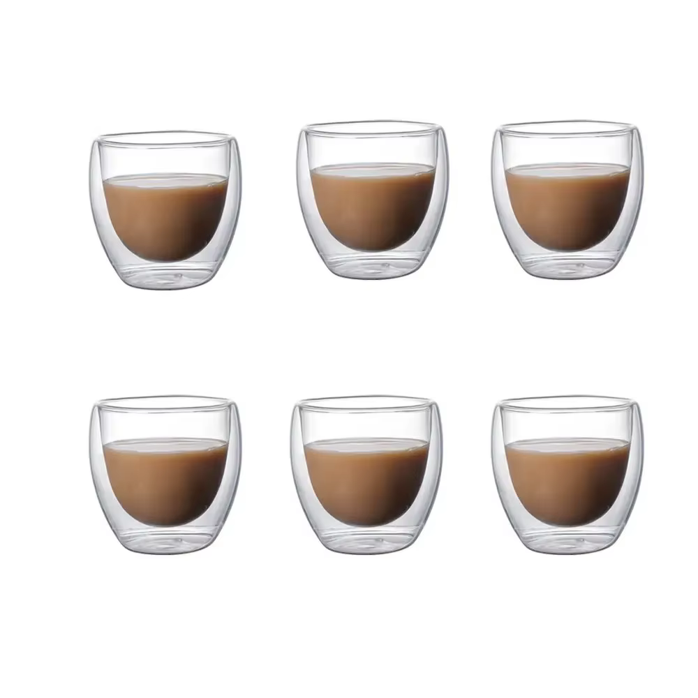 6 pièces Double paroi tasse en verre 80ml tasses mignonnes