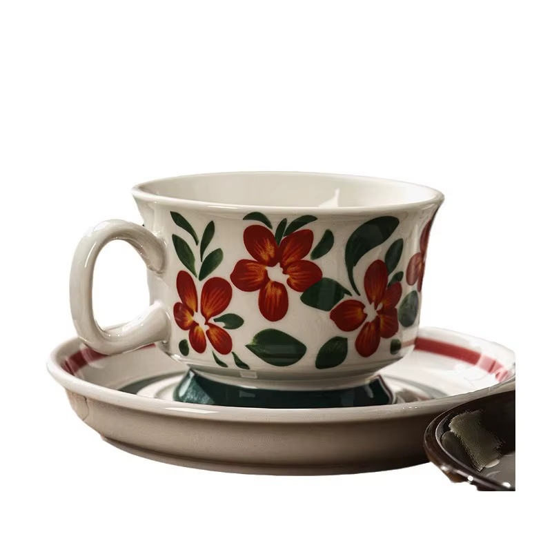 Tasse à café florale en céramique vintage française