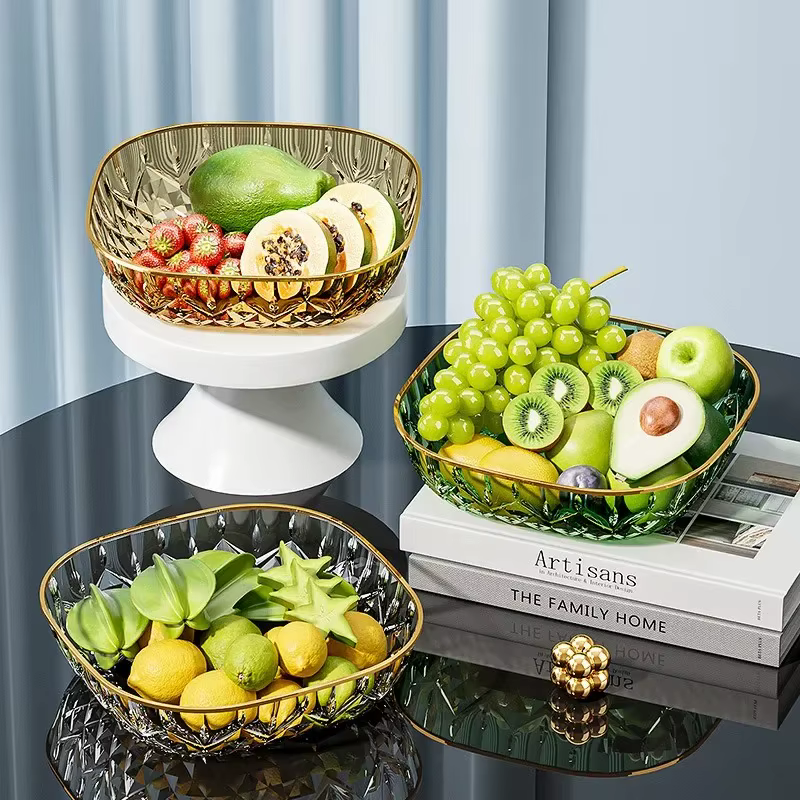 Plateau carré transparent en plastique pour fruits