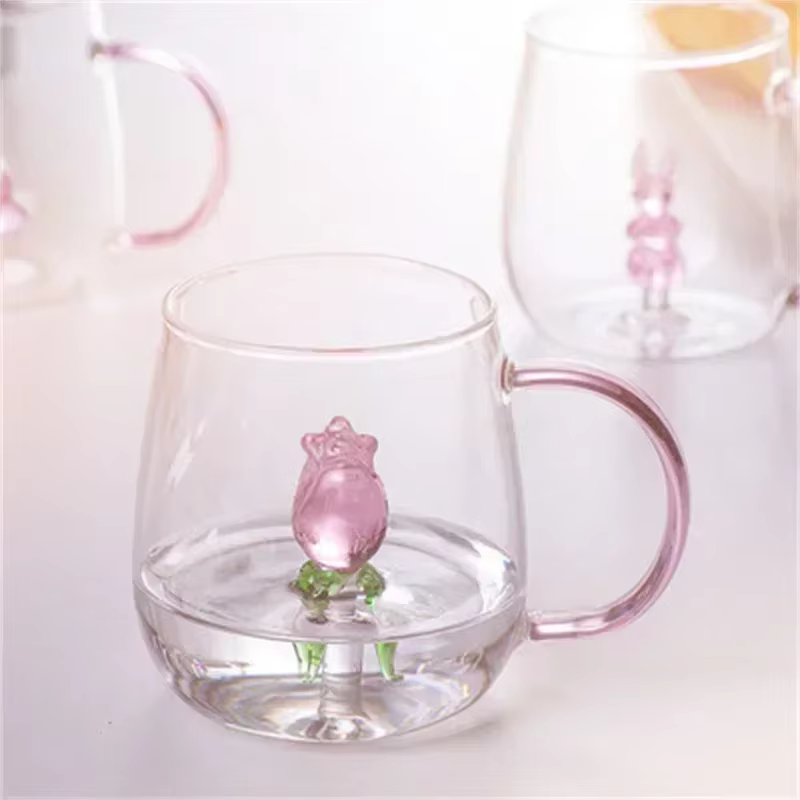 Tasse en verre borosilicate simple couche en forme d'animal de dessin animé
