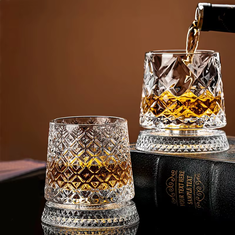 Verres à whisky rotatifs avec Base en verre