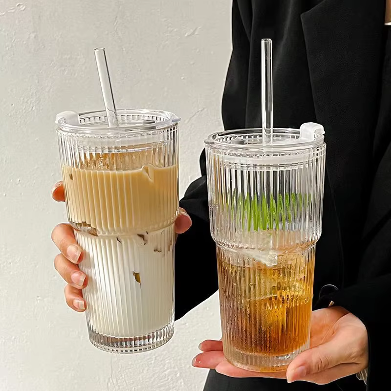 Tasse à café en verre à rayures de 600ML