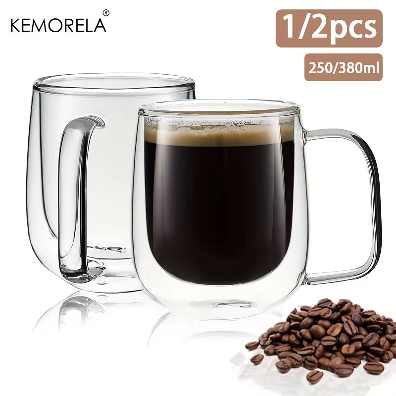 KEMORELA 1/2 pièces tasse à café Double paroi avec poignée