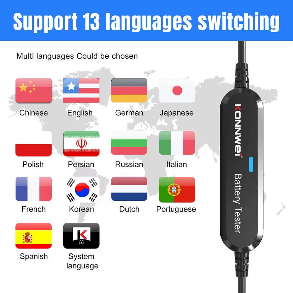 Testeur de batterie KONNWEI BK200 pour voiture, moto, camion, Bluetooth 5.0, analyseur de batterie 6V 12V 24V, outil de test de charge et de démarrage 2000 CCA