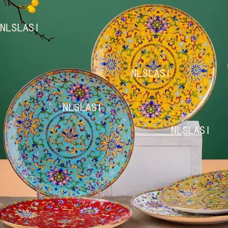 Assiette plate en céramique style palais Jingdezhen