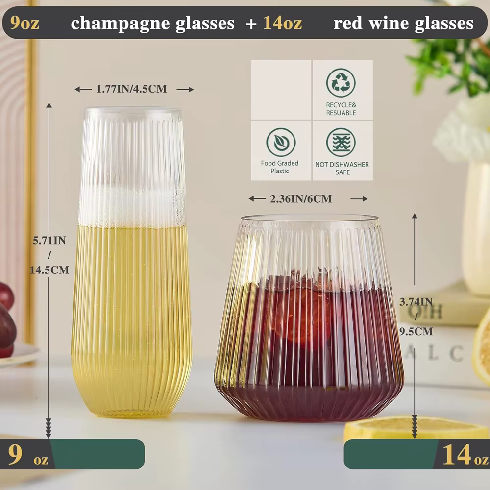 Flûtes à champagne sans pied en plastique ondulé à effet origami