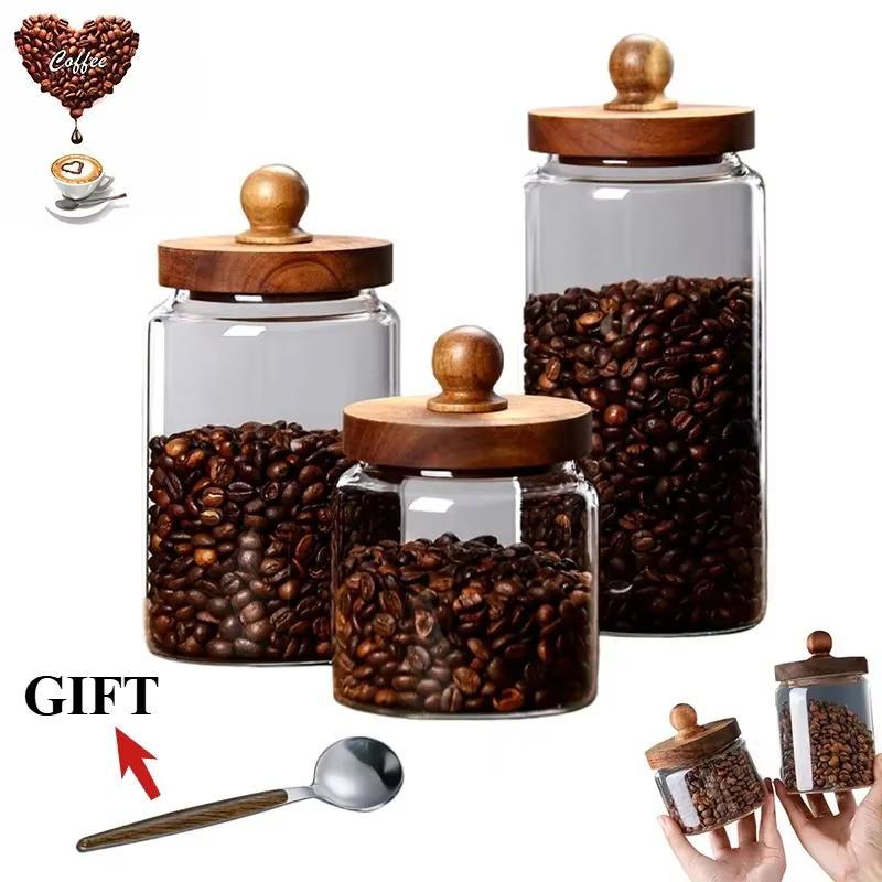 Bocal hermétique en verre pour grains de café