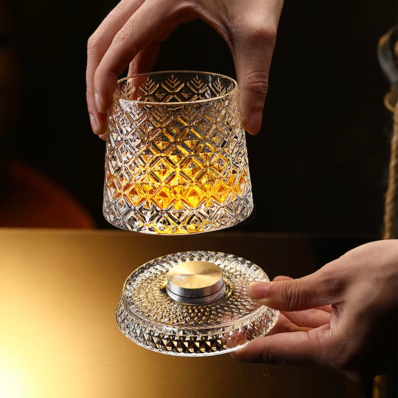 Nouvelles Verres à Whisky Rotatifs 2026 avec Base en Verre
