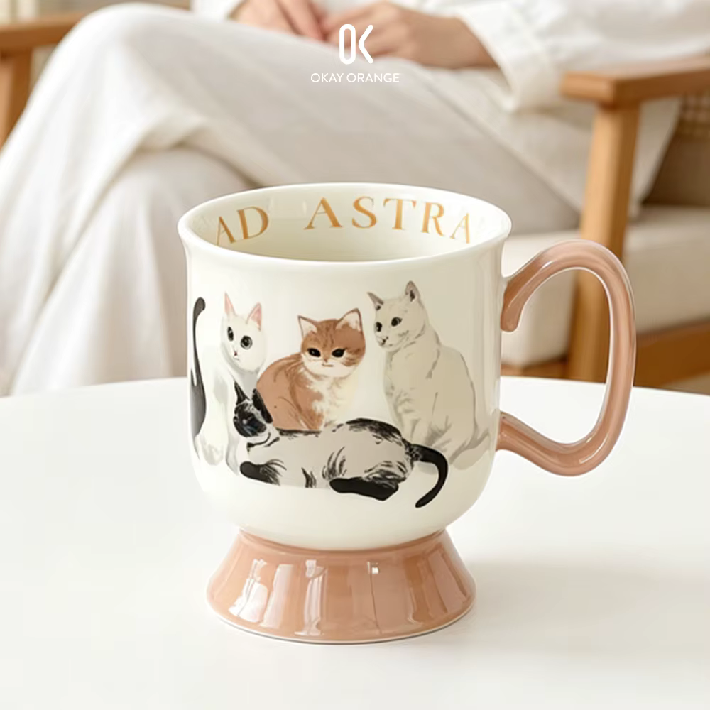 Tasse à café vintage en céramique motif chat