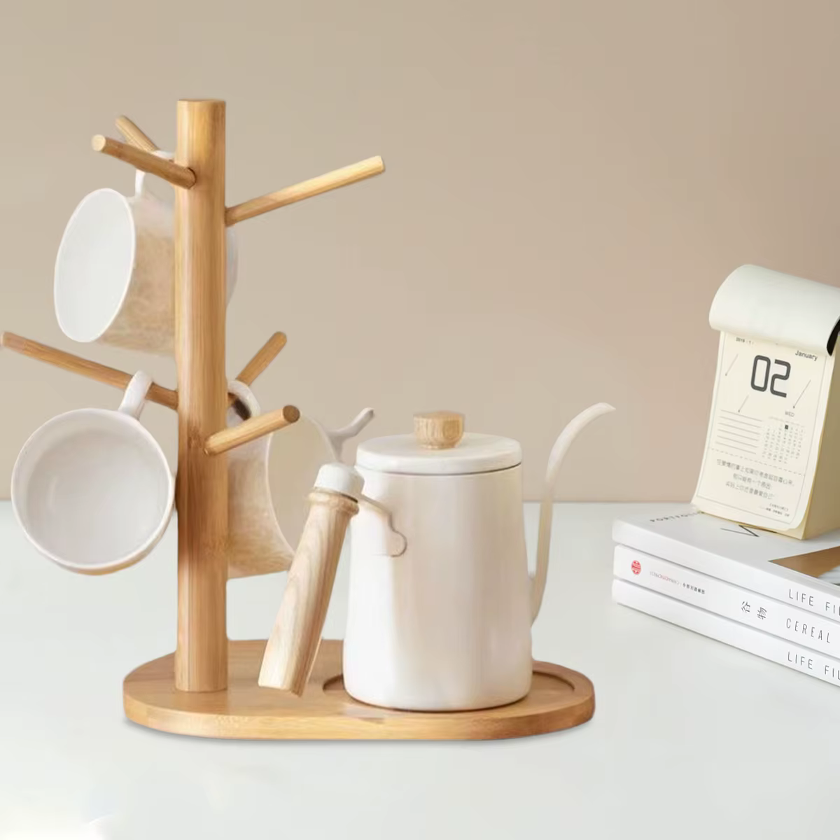 Porte-tasse en bambou avec 3/6 crochets