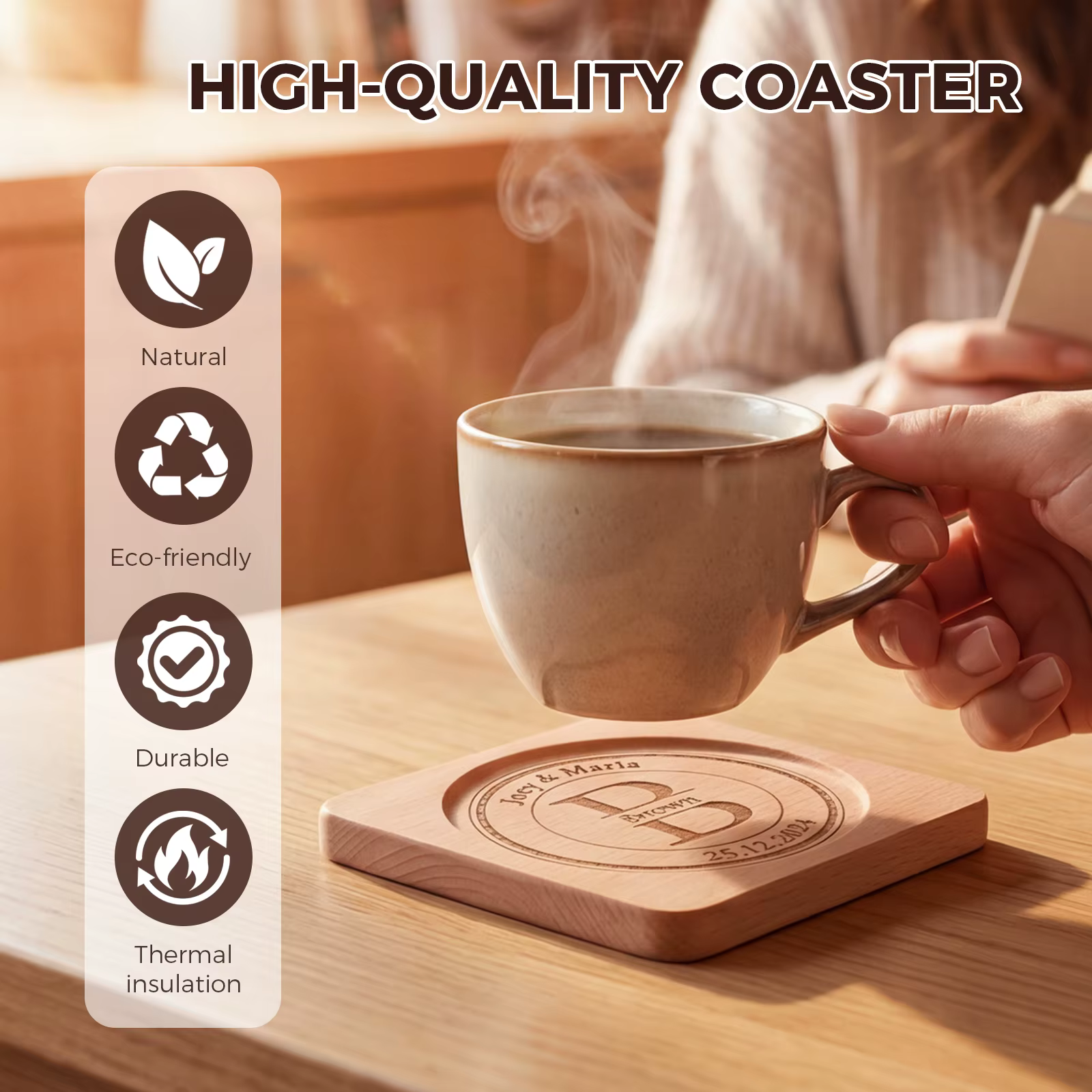 Coaster Gift 2 pièces gratuit personnalisé gravé sous-verres en bois avec rainure sur mesure pour cadeau de mariage cadeaux d'anniversaire de couple