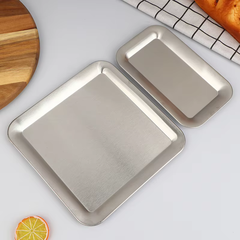Plateau de service rectangulaire de luxe en acier inoxydable pour café