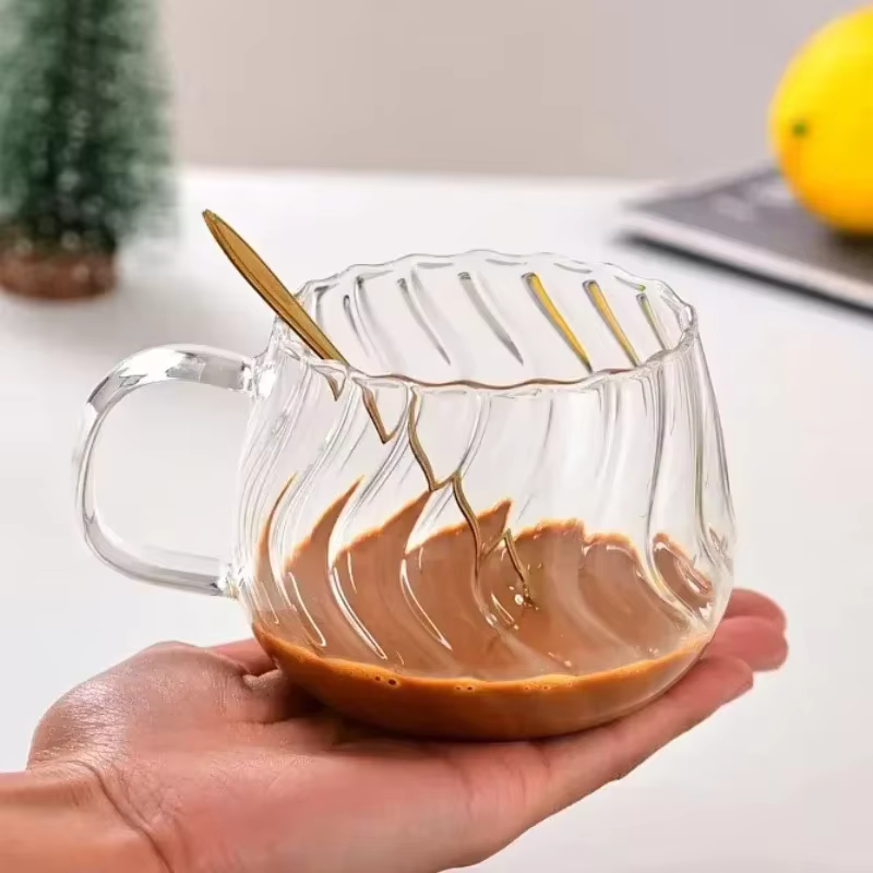 JUSTINLAU 400ml tasses à café en verre à haute teneur en Borosilicate tasse à rayures créative petit déjeuner