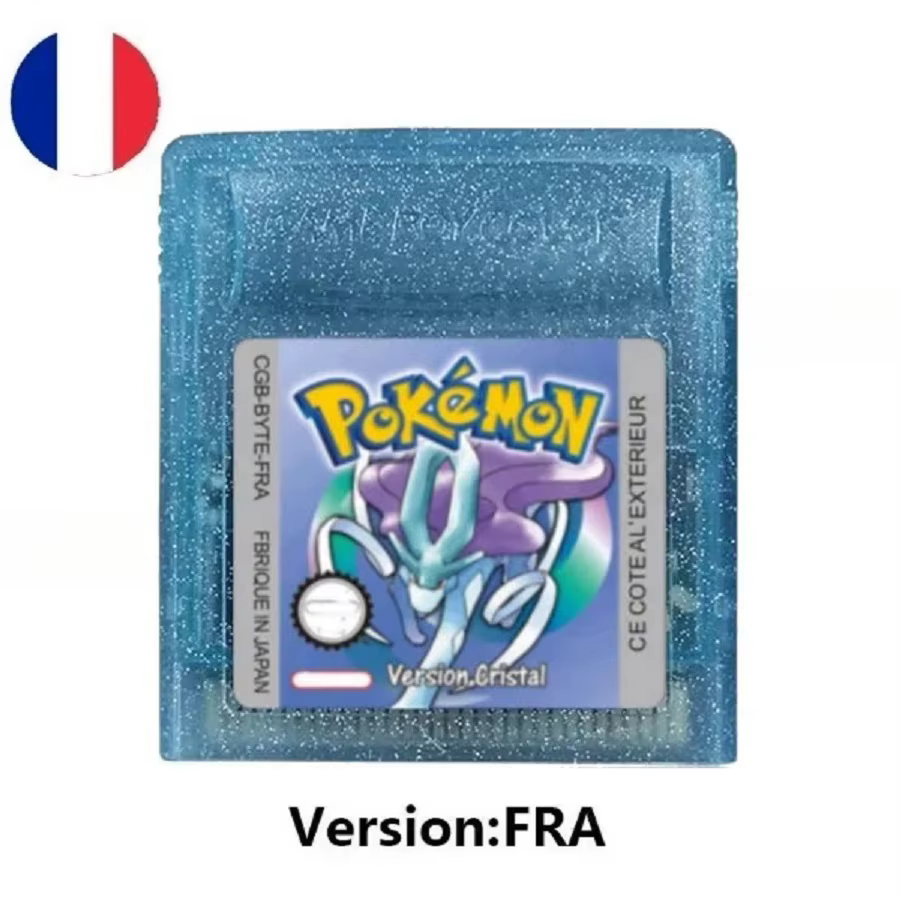 ● HOT USA ESP FRA GBC Lot de cartouches Pokémon Rouge/Bleu/Cristal/Or/Argent/Jaune/Vert Carte multilingue Carte de jeu Pokémon