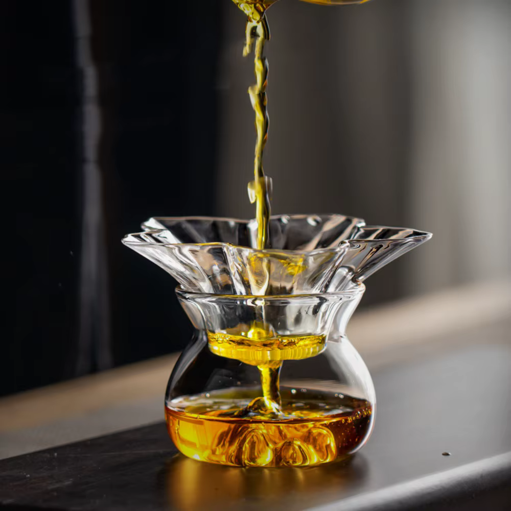Passoire à thé en verre à fleurs avec Base de support
