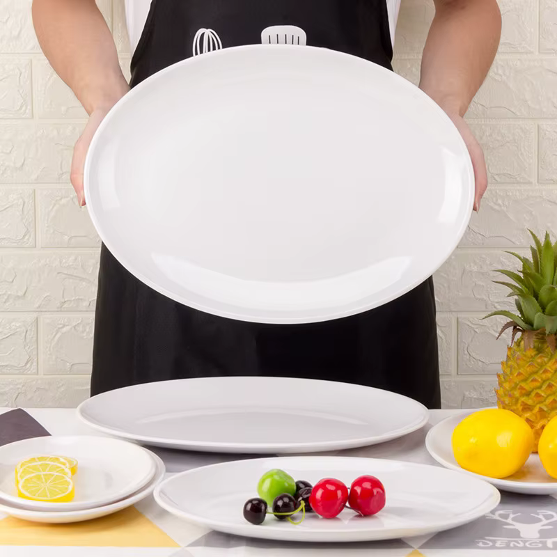 Assiettes ovales en mélamine blanche de 9 à 14 pouces