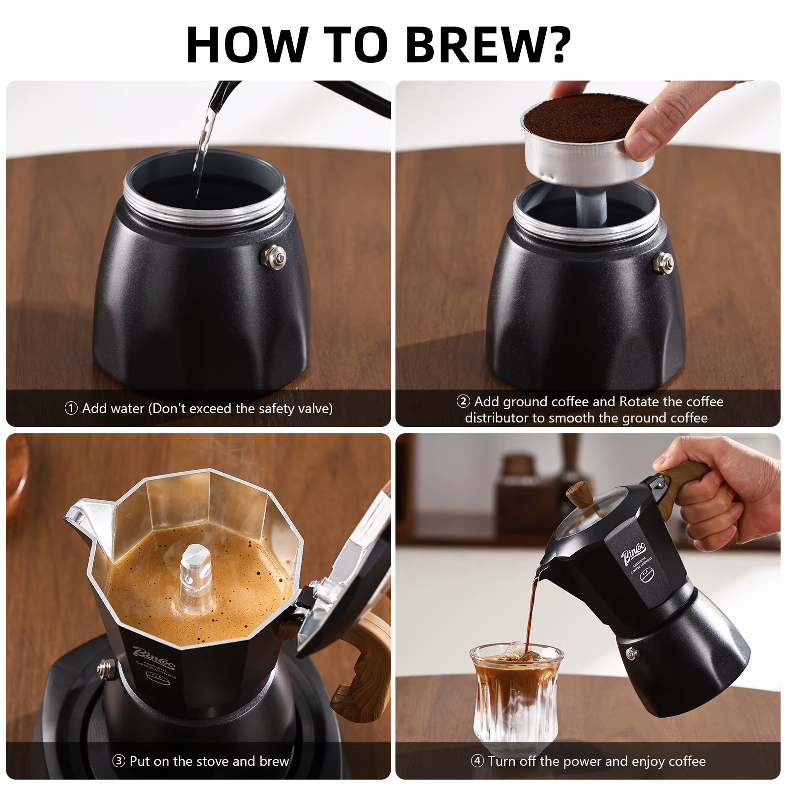 Bincoo – cafetière à expresso à double Valve en aluminium