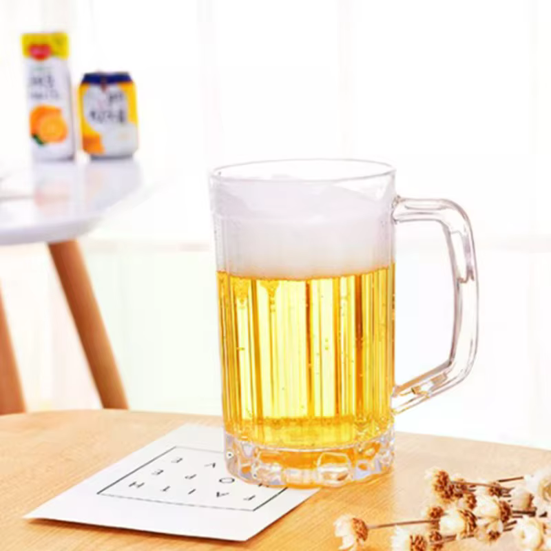 Mug à bière transparent 500 ml en plastique incassable – Idéal pour le petit-déjeuner