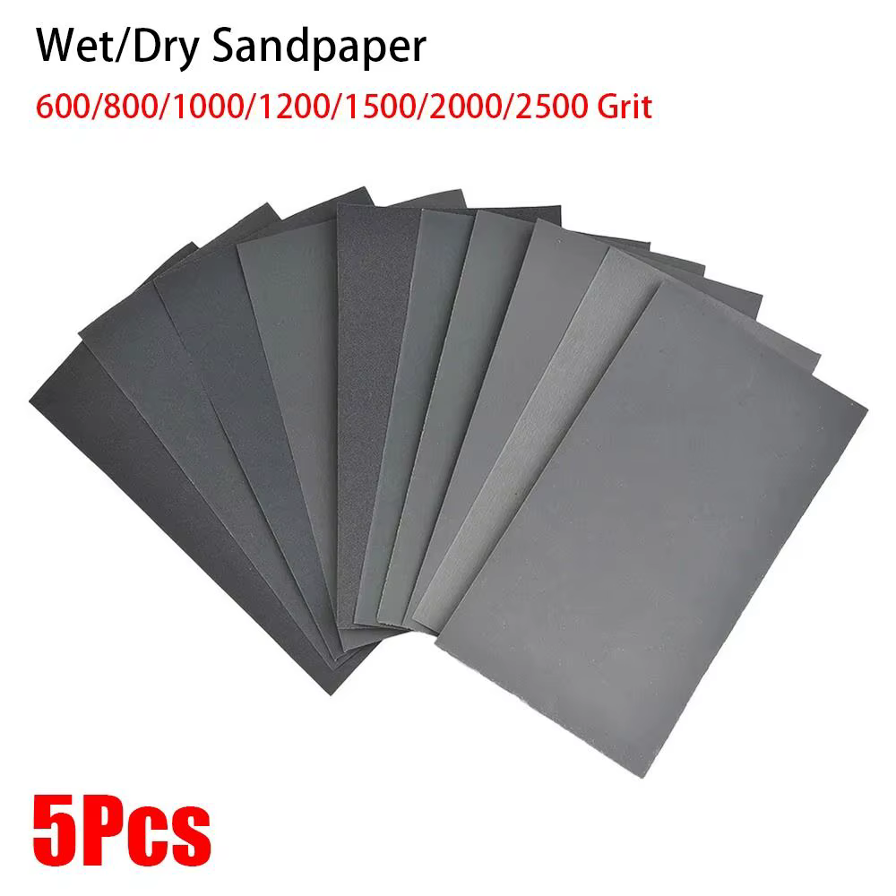 Lot de 5 papiers abrasifs humides et secs, grains 600/800/1000/1200/1500/2000/2500, pour métal, verre, céramique, bois, abrasifs, utilisation à l'eau/sèche