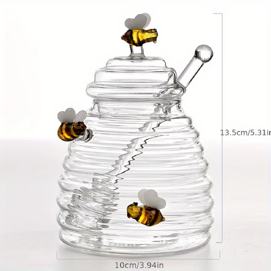 Pot à miel en verre avec cuillère et couvercle