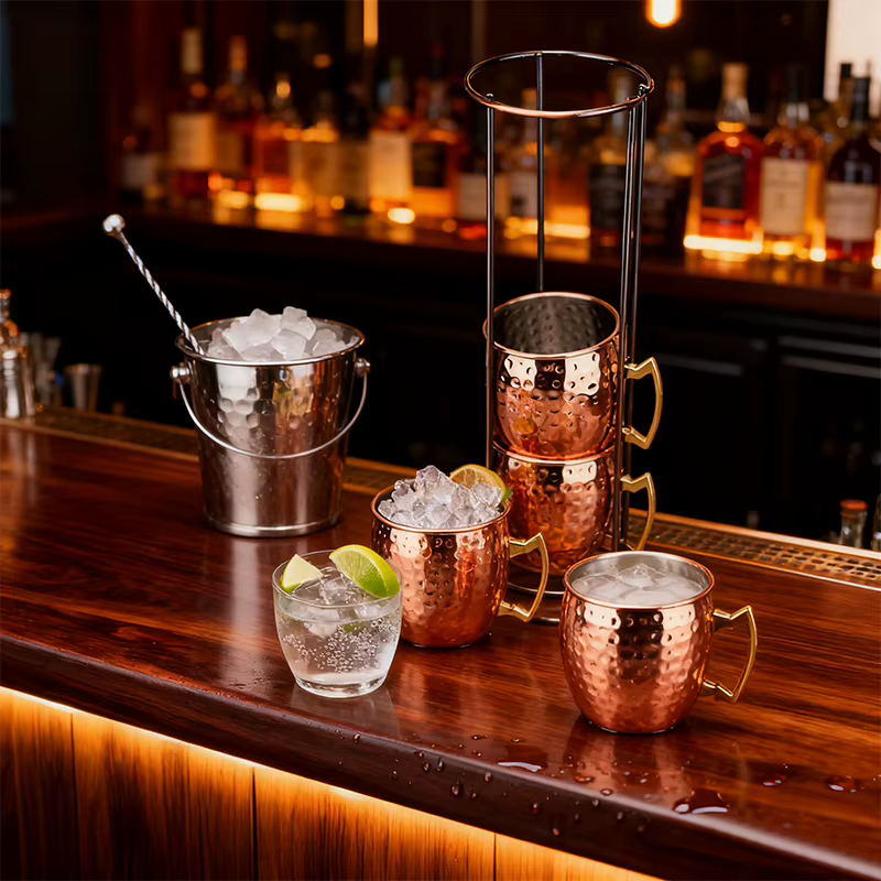 Ensemble de 4 tasses Moscow Mule de 500 ml avec support en fer
