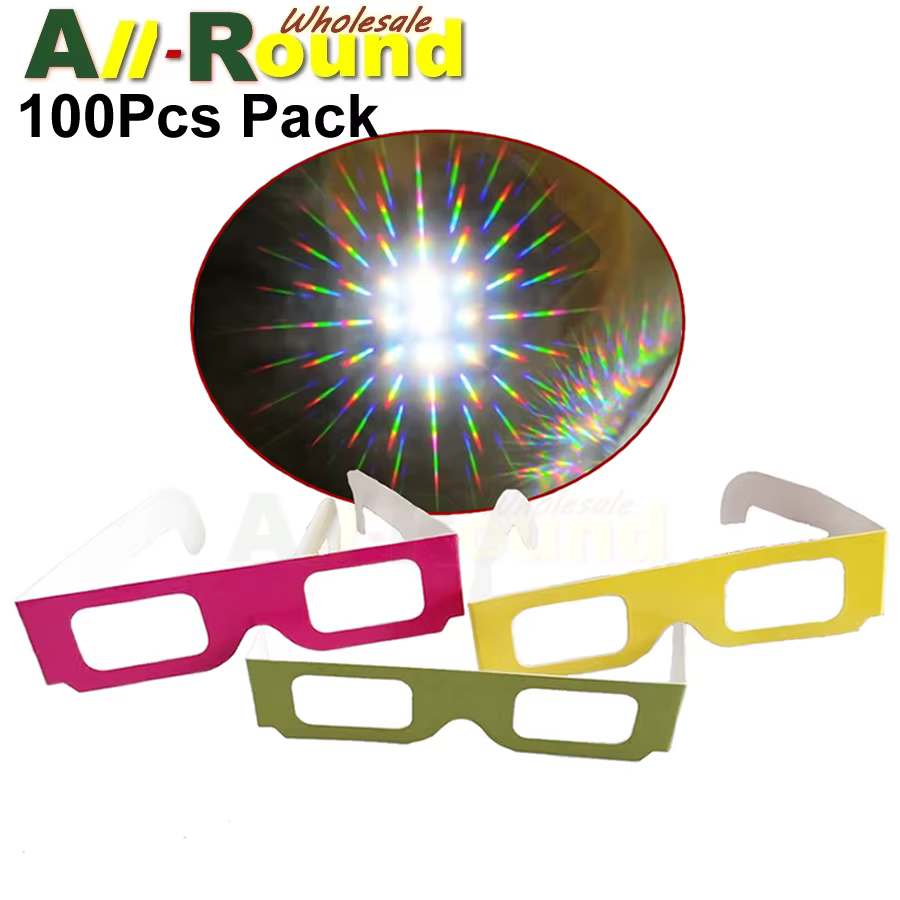 Lunettes arc-en-ciel à Diffraction de prismes en papier 3D, paquet de 100 pièces, pour spectacles Laser, rayons, lumières pour les vacances du nouvel an et de noël