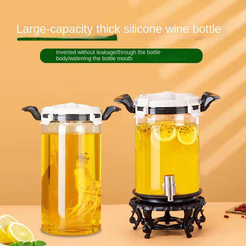 Bouteille épaisse de baril de vin de trempage en verre à haute teneur en Borosilicate avec bec de stockage de jus