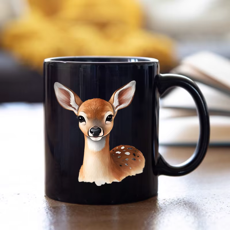 Tasse en céramique cerf noir imprimé animal pour café