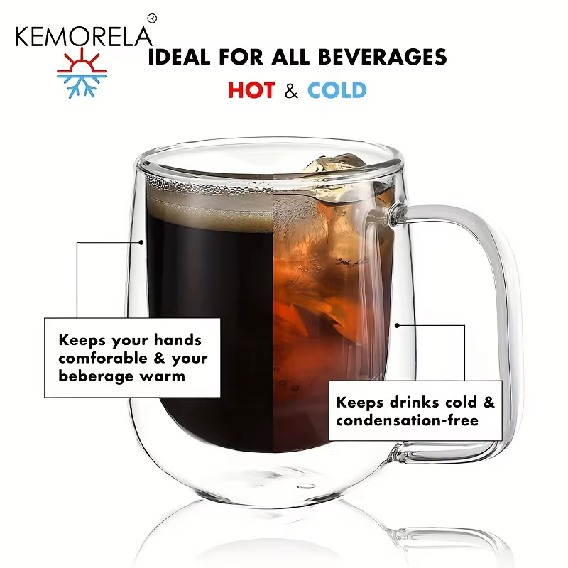 KEMORELA 1/2 pièces tasse à café Double paroi avec poignée