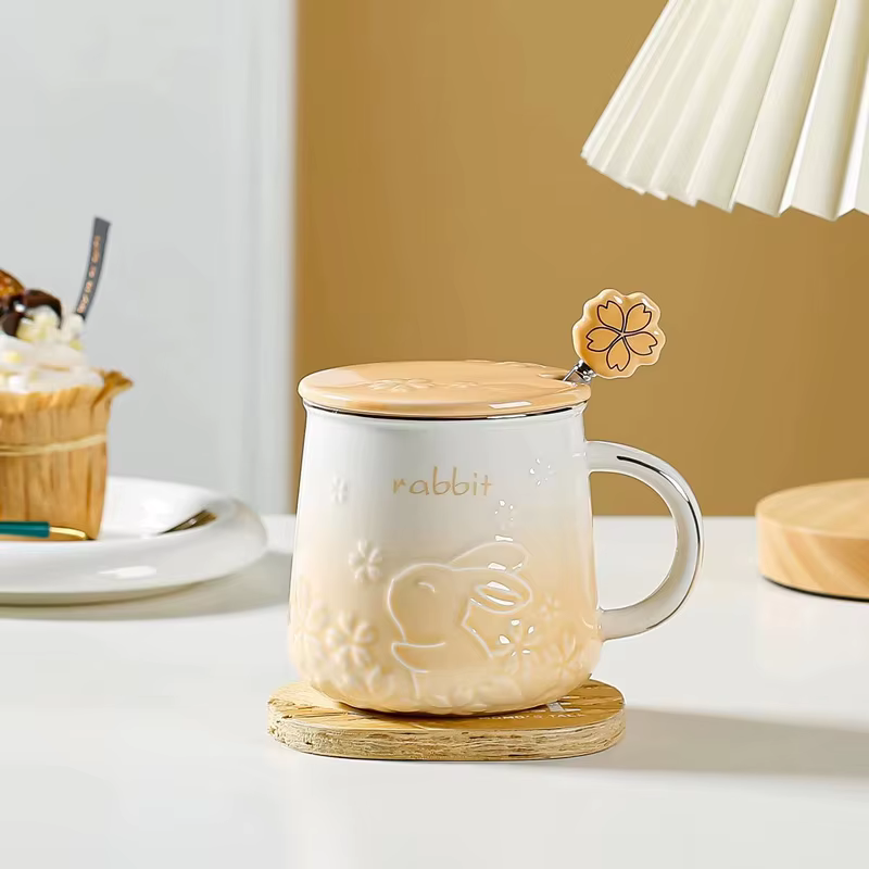 Tasse à café en céramique motif lapin mignon