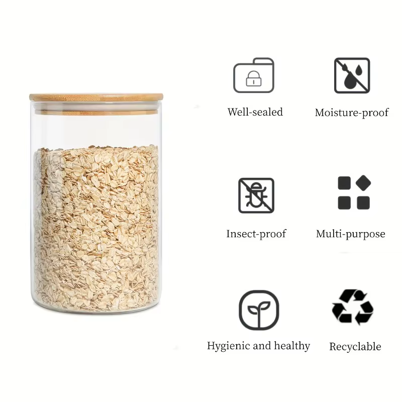 Bocaux de stockage ronds en verre avec couvercle en bambou