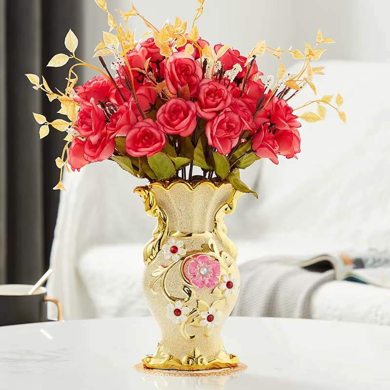 Vase à fleurs en porcelaine givrée dorée