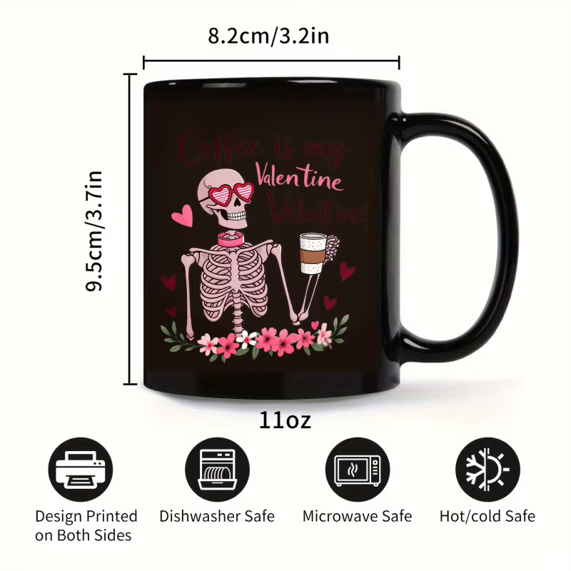 Le café est mon mug noir Saint-Valentin avec motif tête de mort et tasse