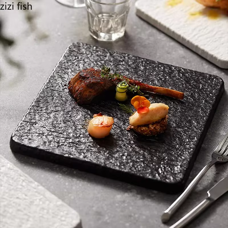 Assiette en céramique à motifs de pierre, assiette à Steak, assiette de service, assiettes à gâteaux, Dessert, plat à Sushi, Cuisine moléculaire, vaisselle de Restaurant